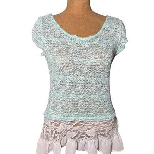 Jodifl Mint Green Lace Trim Women's Top Size M